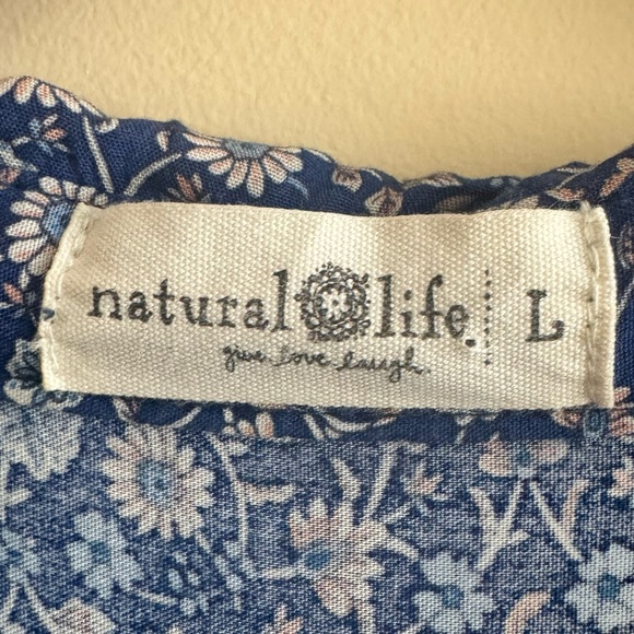 Natural Life Rebecca Blue Floral Tiered Midi Dress Blue Border Calico Print L - Picture 11 of 16